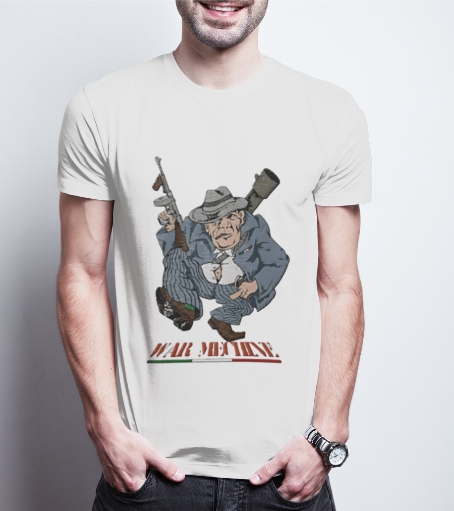 Mafioso Cartoon War Machine Italy Flag Mobster Character With Guns T-Shirt