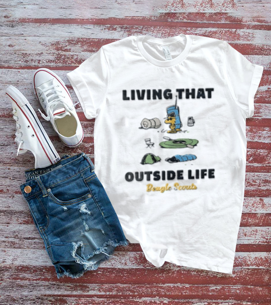 Living That Outside Life Beagle Scouts Woodstock Camping Est 1974 Distressed Cartoon T-Shirt