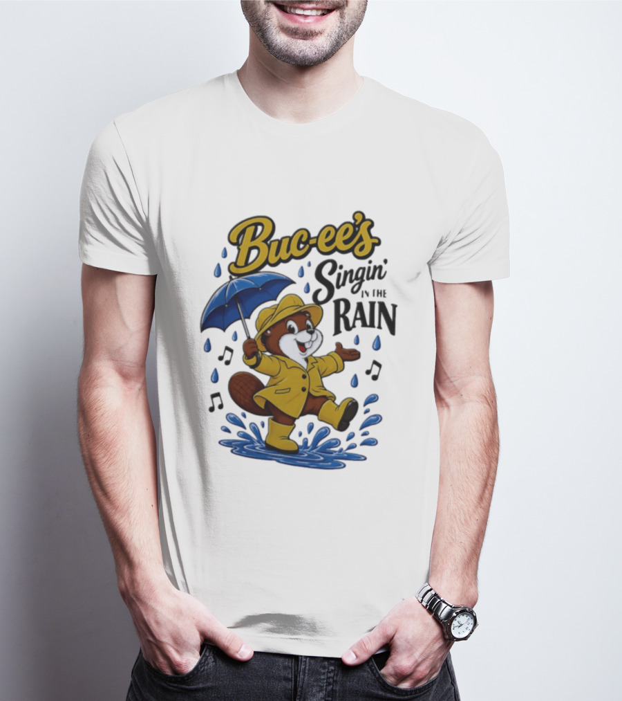 Buc Ee's Singin In The Rain Umbrella Beaver Cheerful Splash T-Shirt