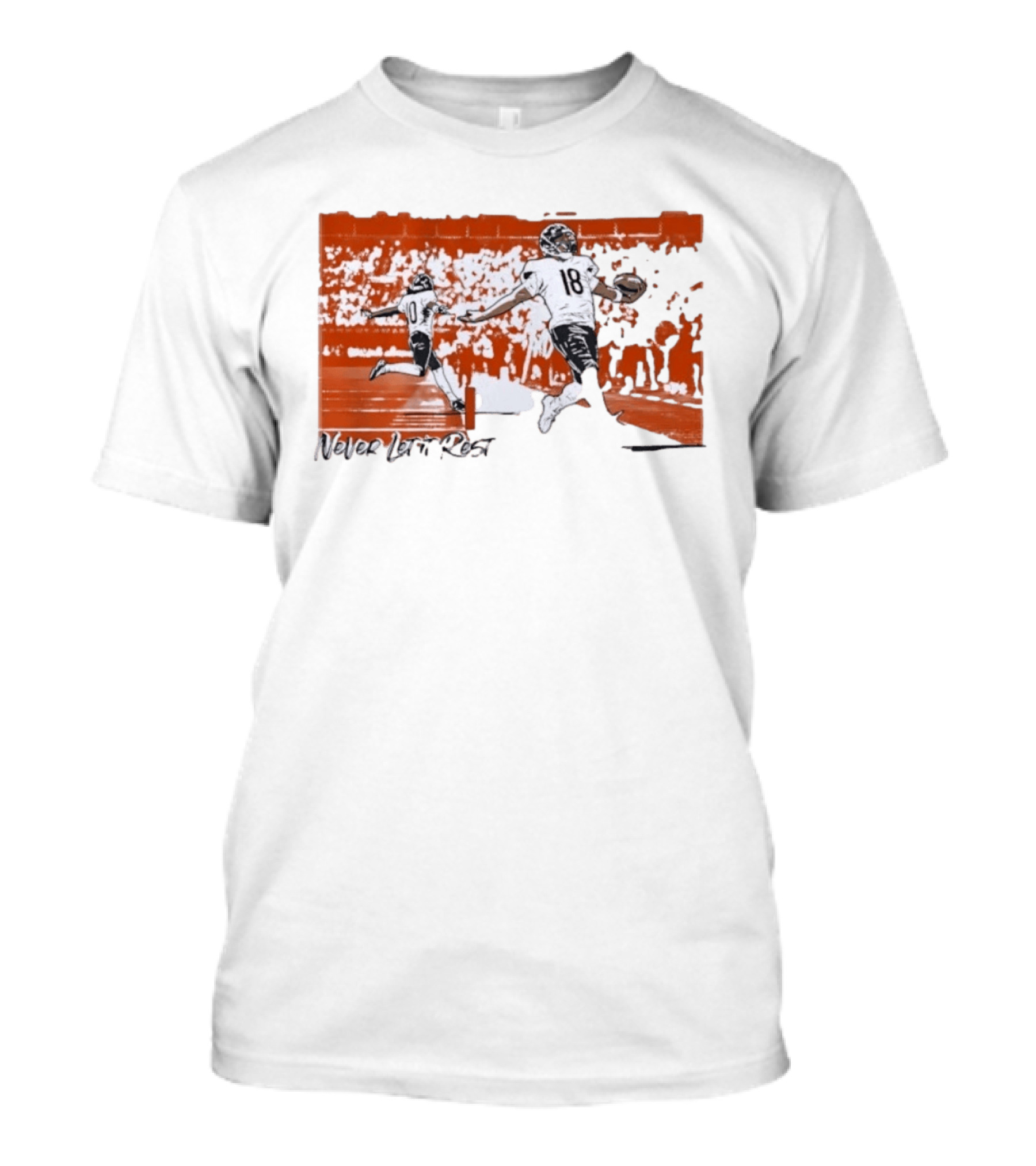 Never Let It Rest Chicago Bears Number 18 And 10 Football Scene T-Shirt