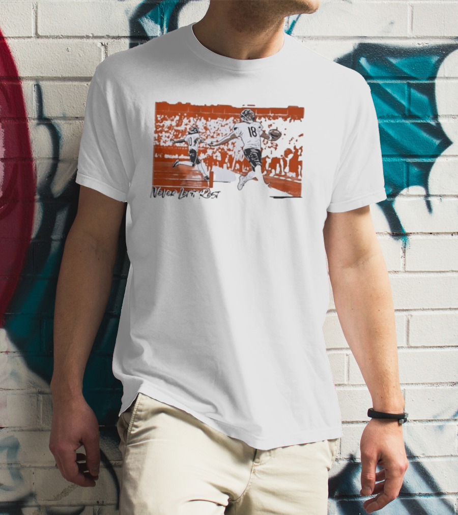 Never Let It Rest Chicago Bears Number 18 And 10 Football Scene T-Shirt