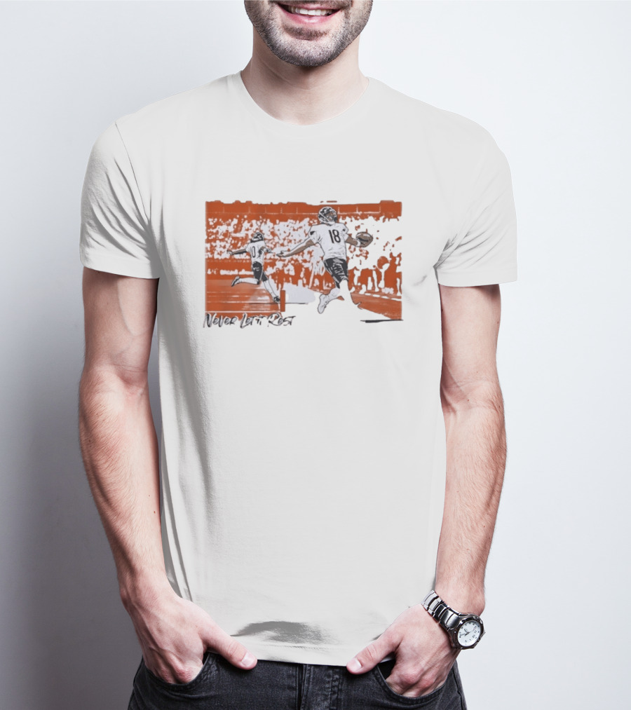 Never Let It Rest Chicago Bears Number 18 And 10 Football Scene T-Shirt