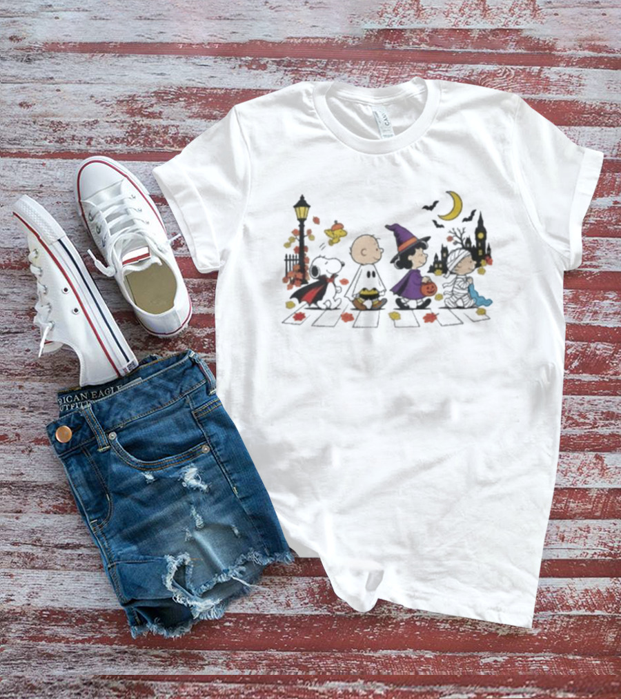 Peanuts Characters Halloween Abbey Road 2026 With Snoopy Charlie Brown Woodstock T-Shirt