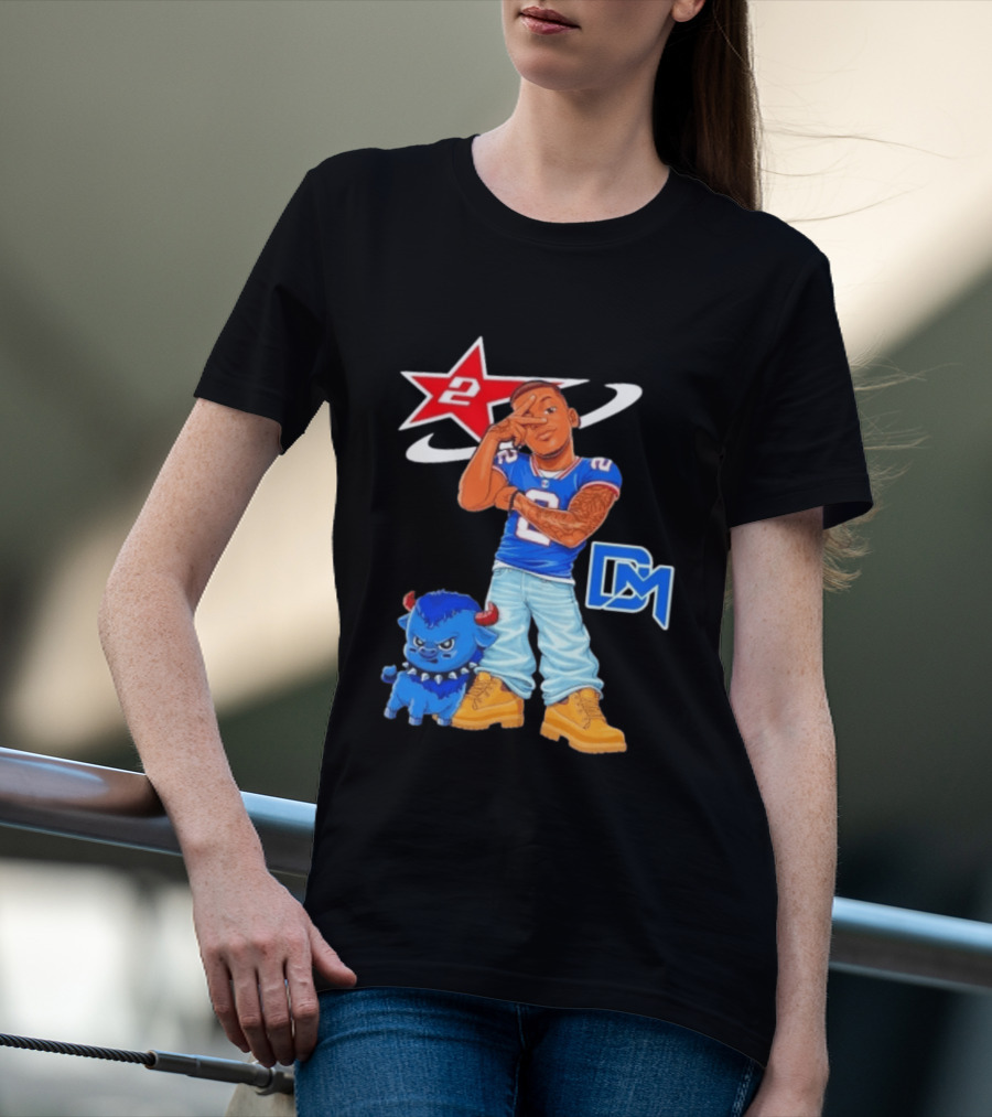 DJ Moore No 2 Buffalo Bills Cartoon Player With Buffalo And Red Star T-Shirt