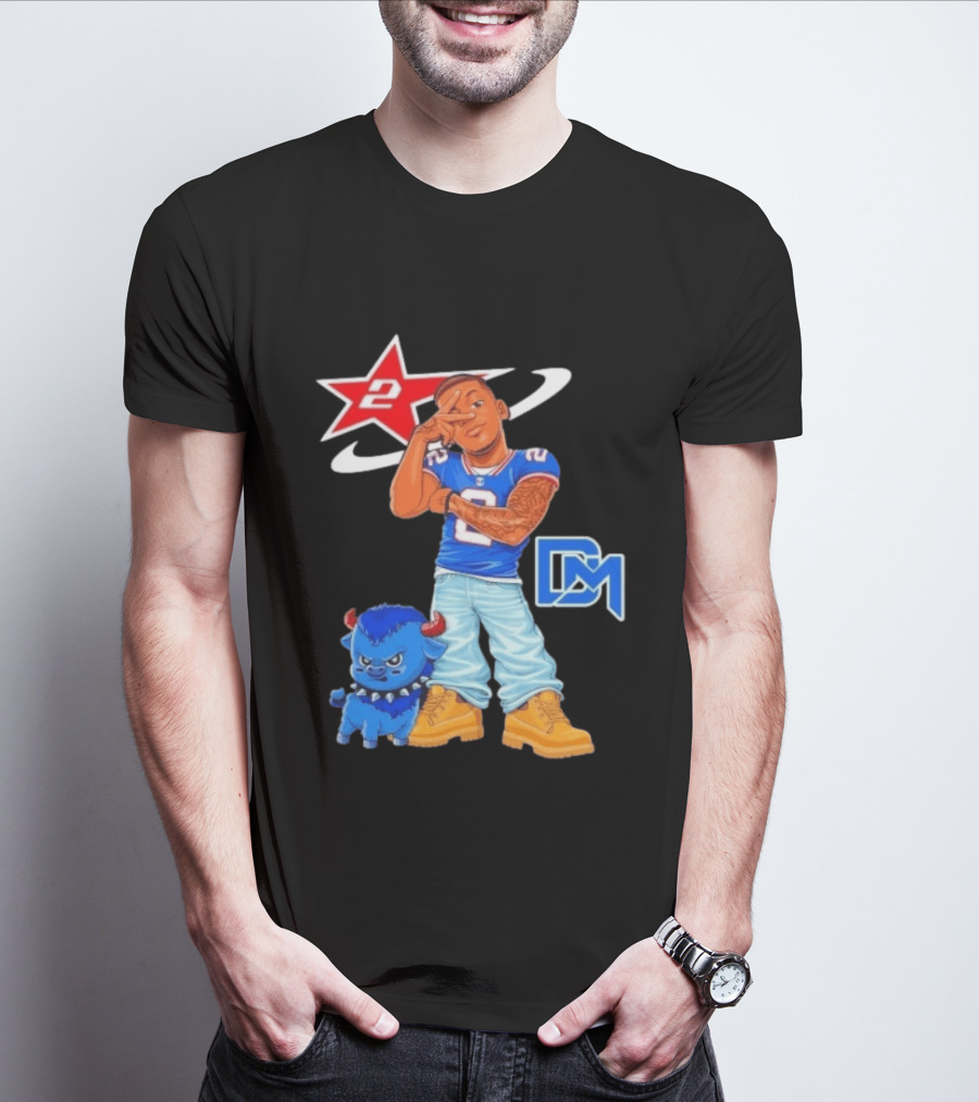 DJ Moore No 2 Buffalo Bills Cartoon Player With Buffalo And Red Star T-Shirt