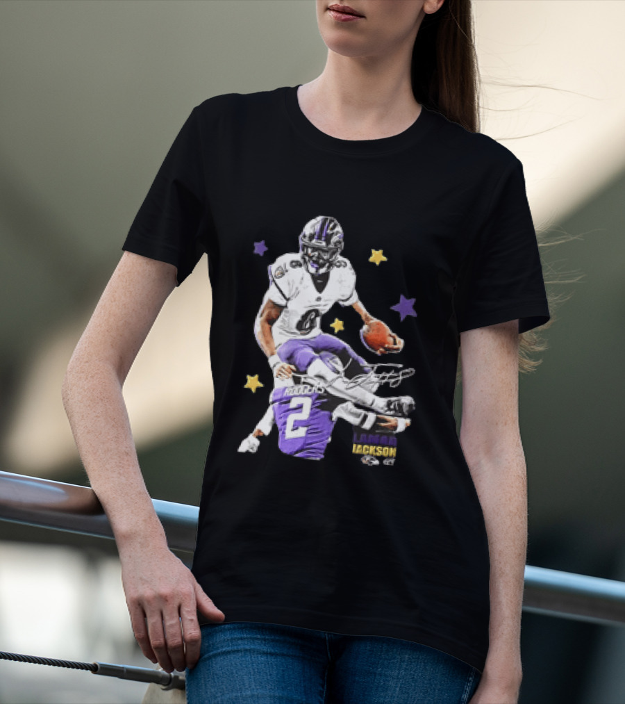 Lamar Jackson Baltimore Ravens Stars Rodgers 2 NFL T-Shirt