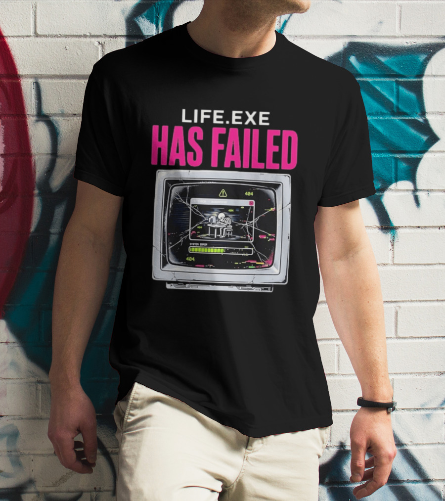 Lifeexe Has Failed System Error 404 Skeleton Computer Retro Monitor T-Shirt