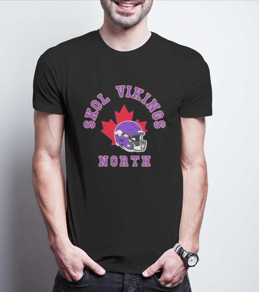 Skol Vikings North Canada 2026 Football Helmet Red Maple Leaf T-Shirt