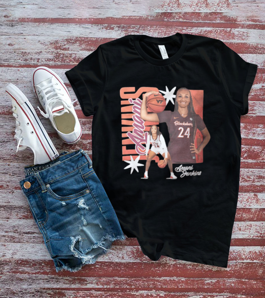 Amani Jenkins Blacksburg 24 VT Basketball Player Starburst T-Shirt