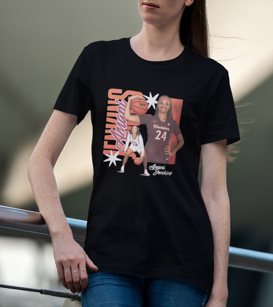 Amani Jenkins Blacksburg 24 VT Basketball Player Starburst T-Shirt
