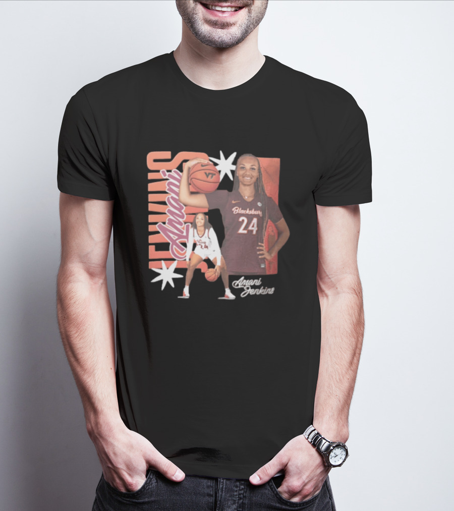 Amani Jenkins Blacksburg 24 VT Basketball Player Starburst T-Shirt