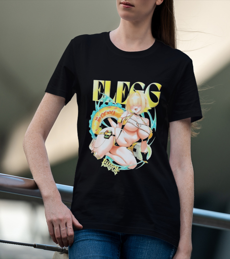 Elegg Illegal Waifus Electric Anime Character Beach Vibes T-Shirt