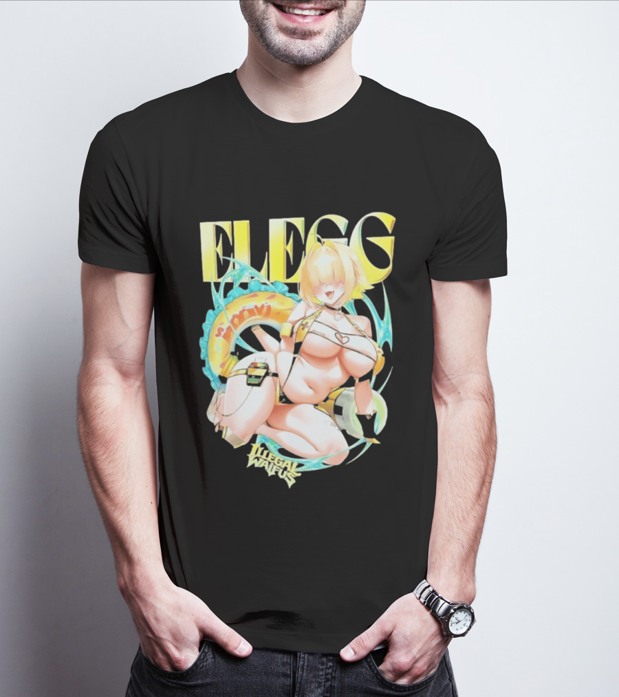 Elegg Illegal Waifus Electric Anime Character Beach Vibes T-Shirt