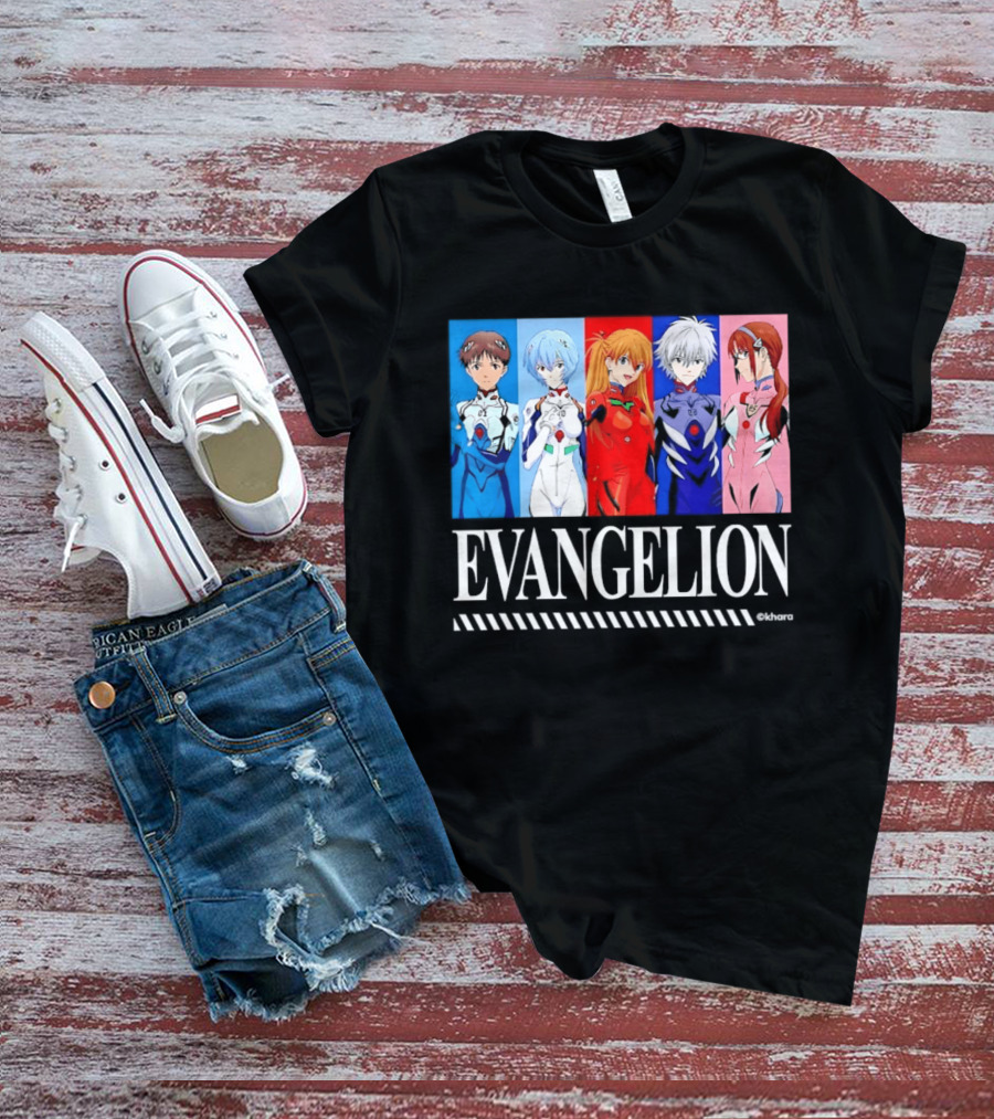 Evangelion Group Shinji Ikari Rei Asuka Kaworu Mari Characters Anime Series T-Shirt