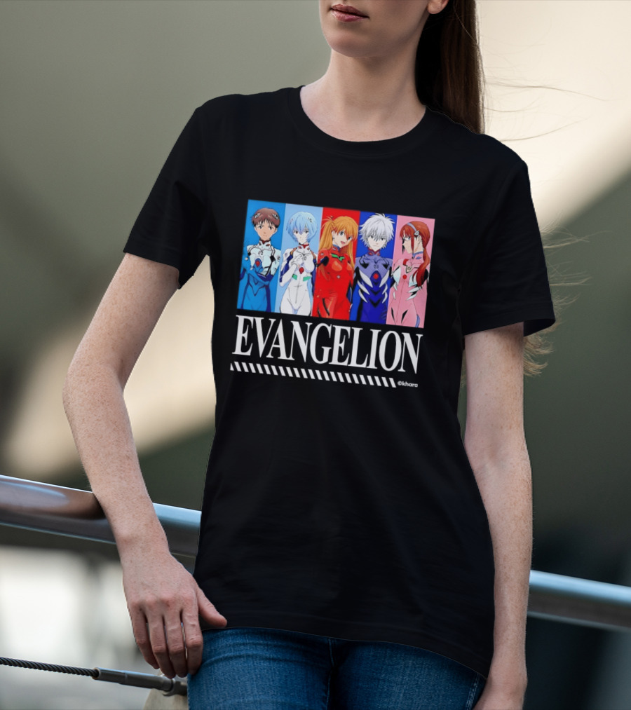 Evangelion Group Shinji Ikari Rei Asuka Kaworu Mari Characters Anime Series T-Shirt