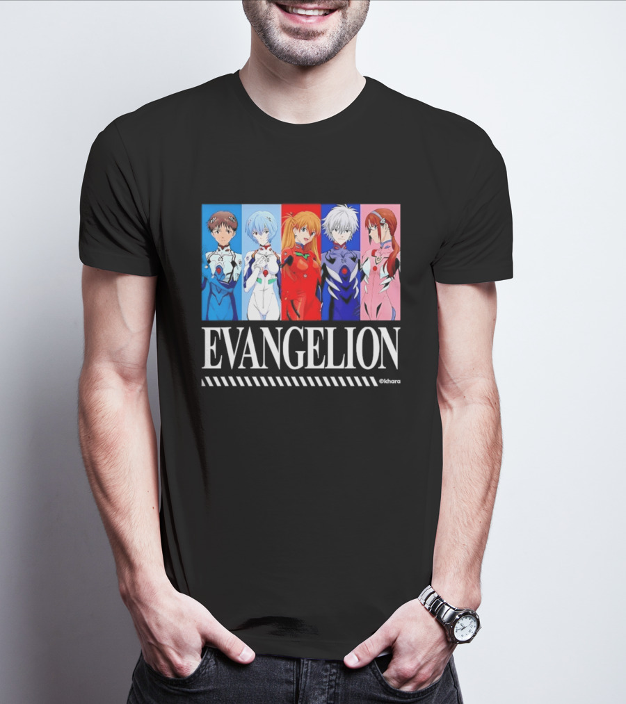 Evangelion Group Shinji Ikari Rei Asuka Kaworu Mari Characters Anime Series T-Shirt