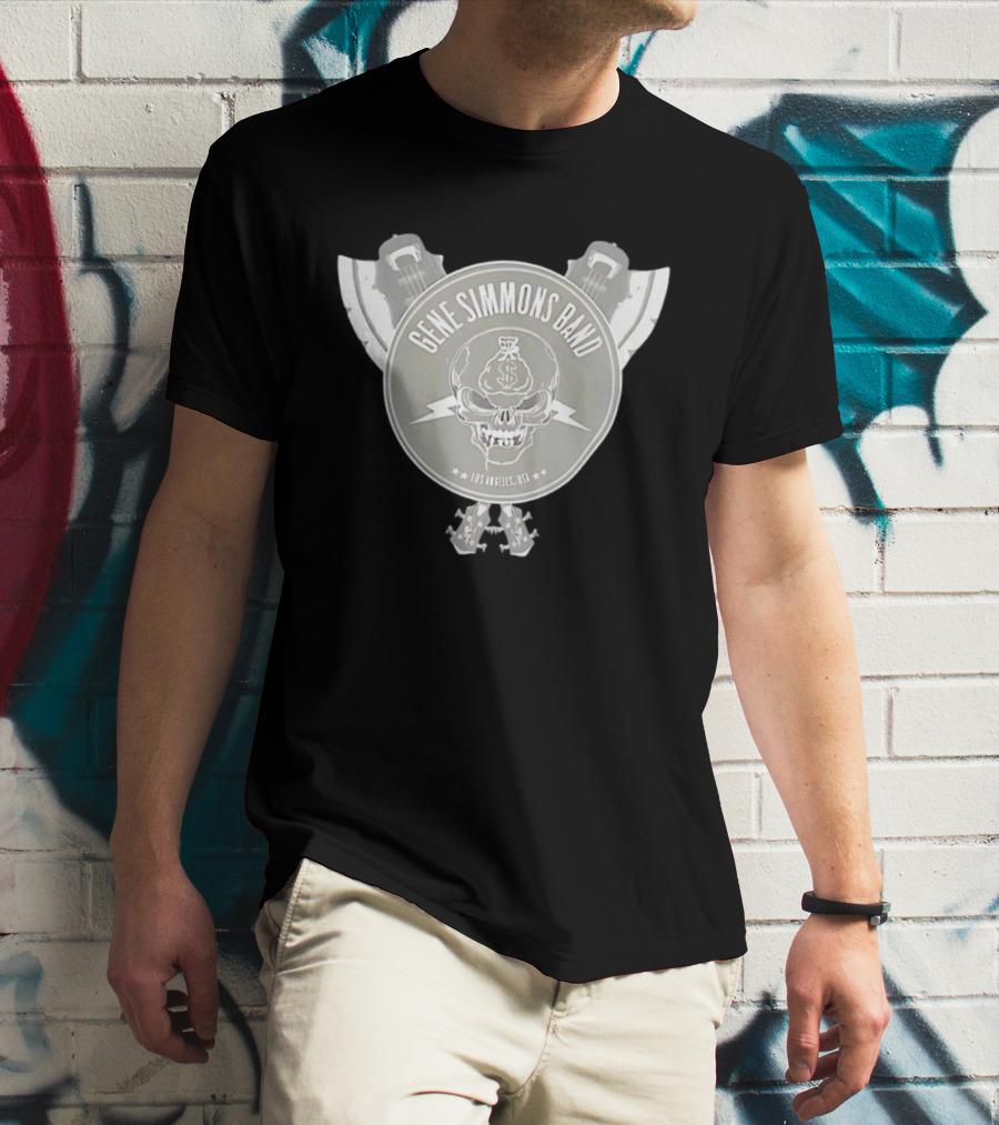 Gene Simmons Band Los Angeles USA Skull Dollar Bass Guitar Wings T-Shirt