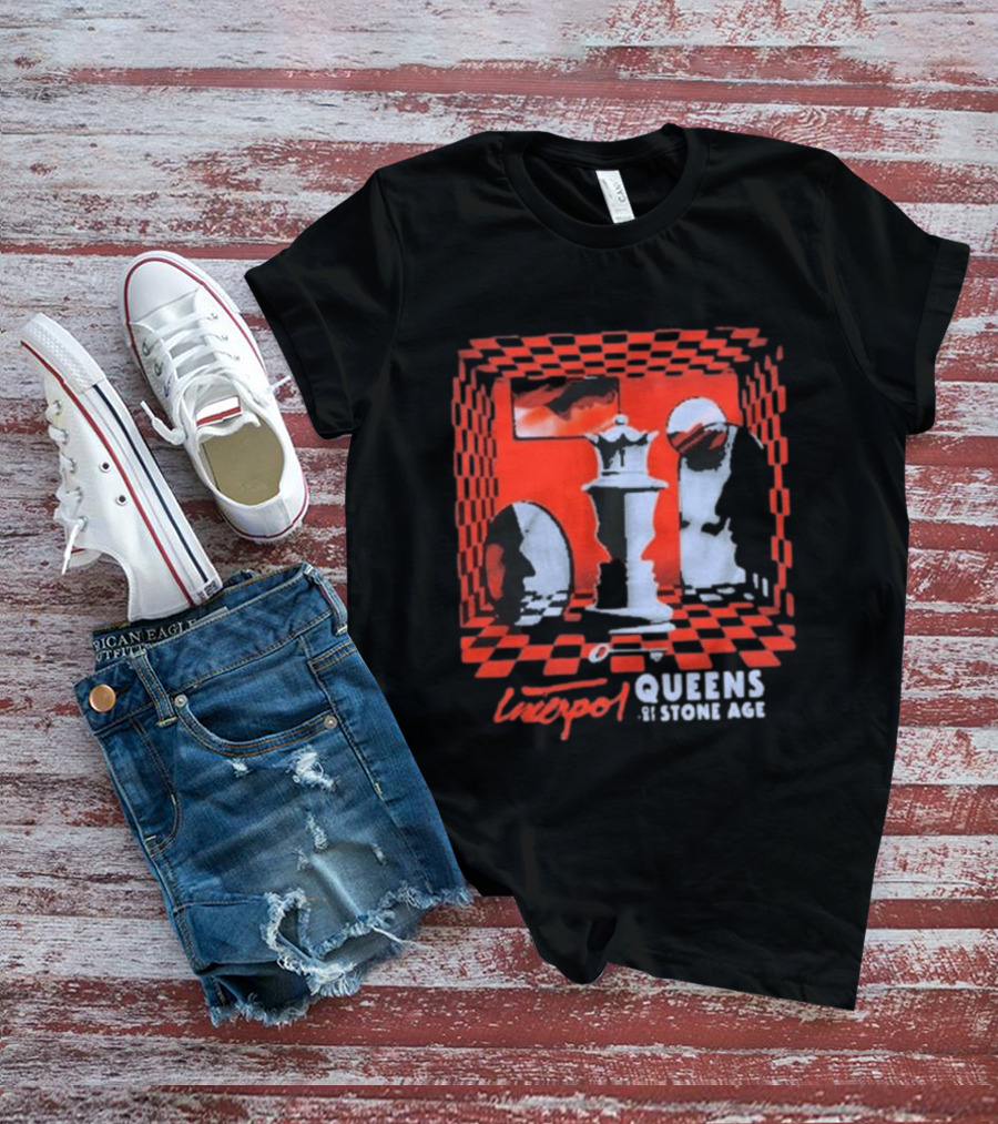 Interpol Gig At Estadio Ciudad De Los Deportes Mexico March 6 2027 Featuring Queens Of The Stone Age Chess Visuals T-Shirt