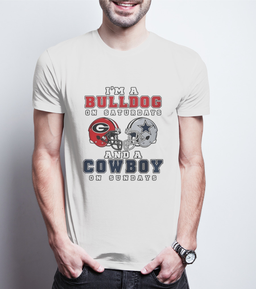 I'm A Bulldog On Saturdays And A Cowboy On Sundays Football Helmets T-Shirt