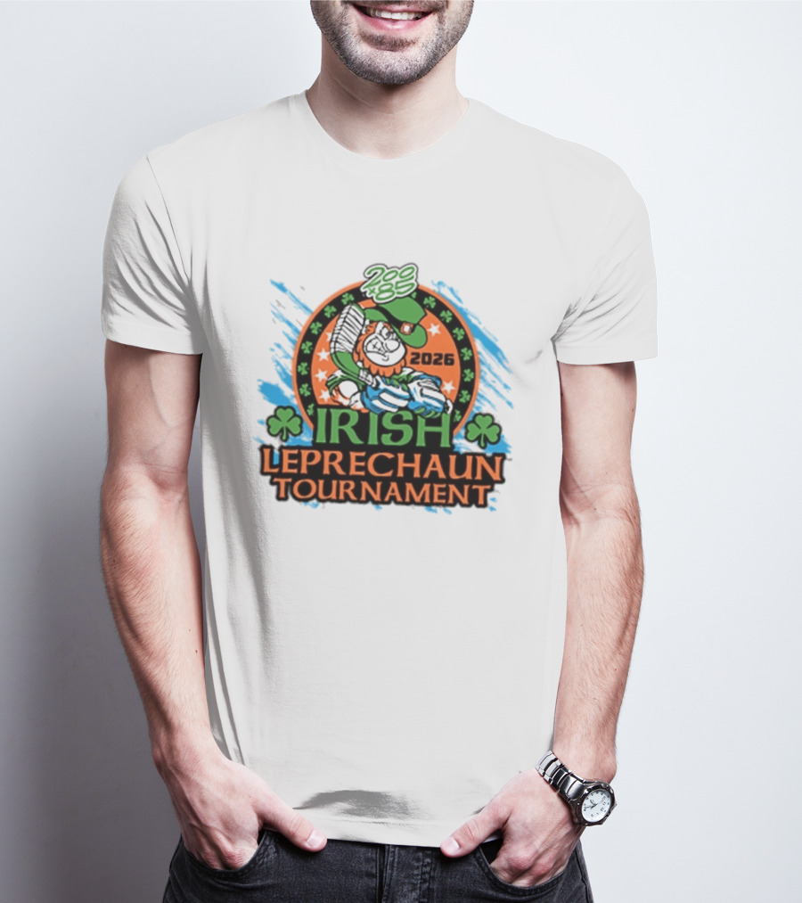 Irish Leprechaun Tournament 2026 Clover Emblem And Green Hat Celebration T-Shirt