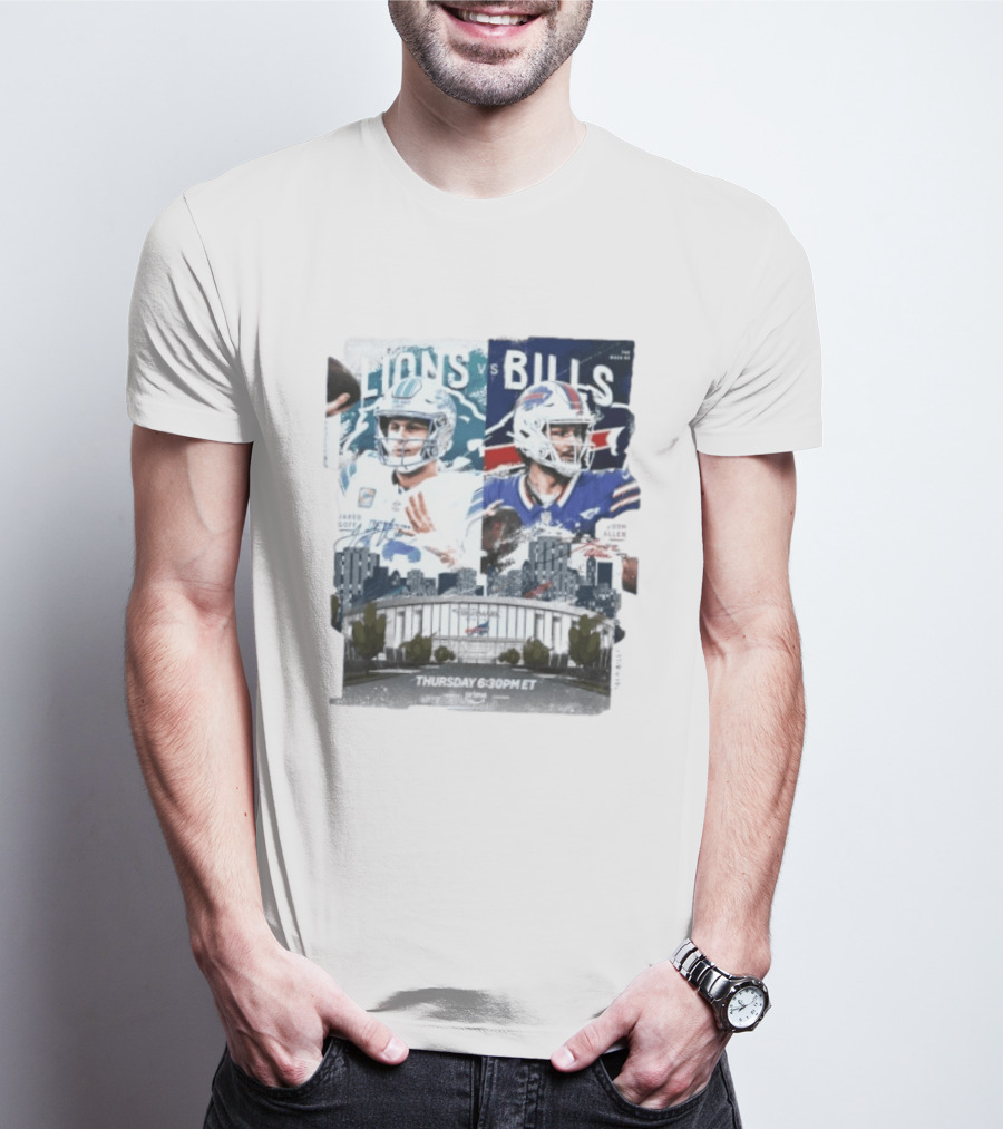 Jared Goff Detroit Lions Vs Josh Allen Buffalo Bills Thursday Night Football Week 02 6:30 PM ET T-Shirt