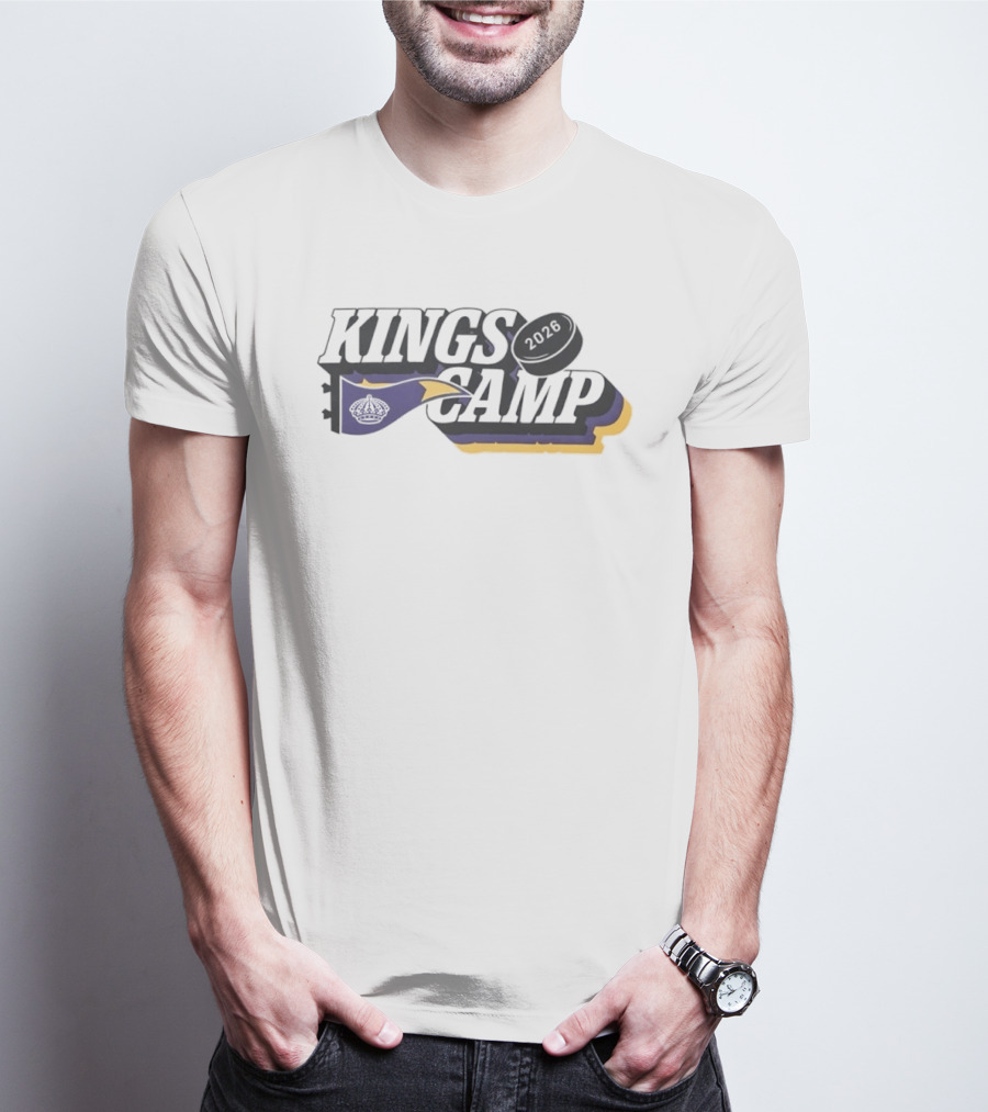 Kings Camp 2026 Hockey Sports Banner Whistle Puck T-Shirt