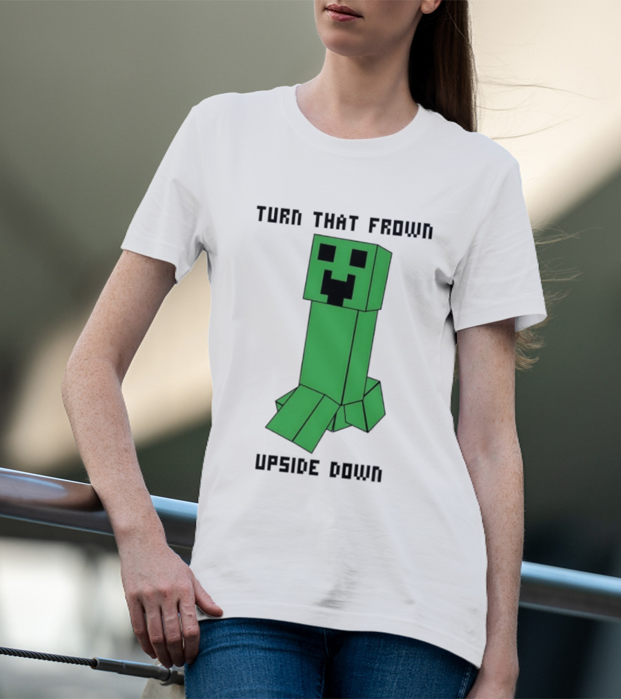 Creeper Turn That Frown Upside Down Gaming Block T-Shirt