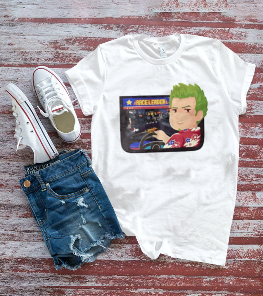 Race Leader Arcade Game Green Hair Cartoon Driver T-Shirt