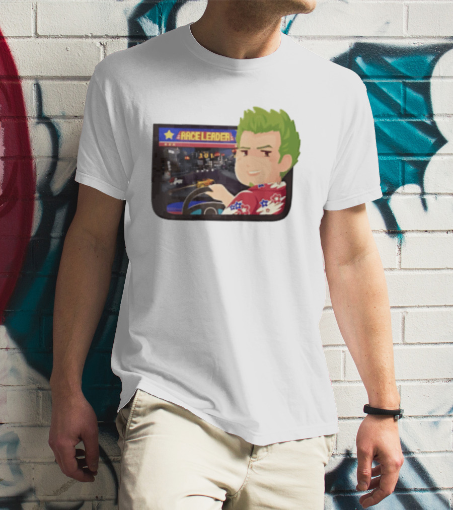 Race Leader Arcade Game Green Hair Cartoon Driver T-Shirt