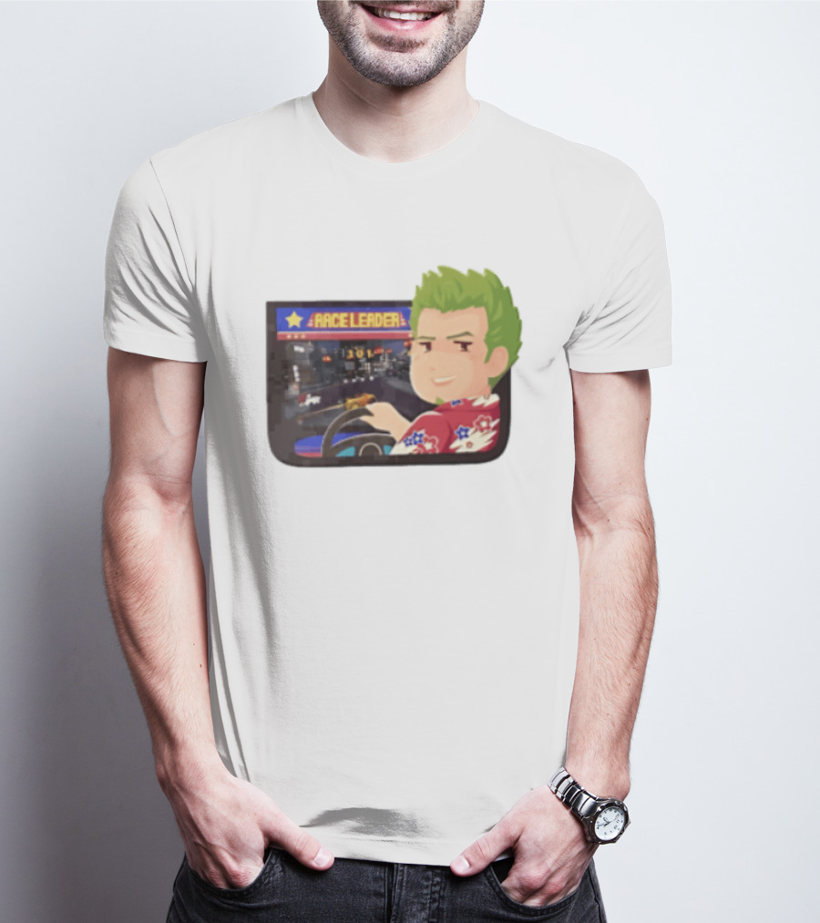 Race Leader Arcade Game Green Hair Cartoon Driver T-Shirt