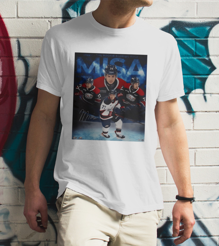 Michael Misa Saginaw Spirit 2022 23 OHL Rookie 56 Points T-Shirt