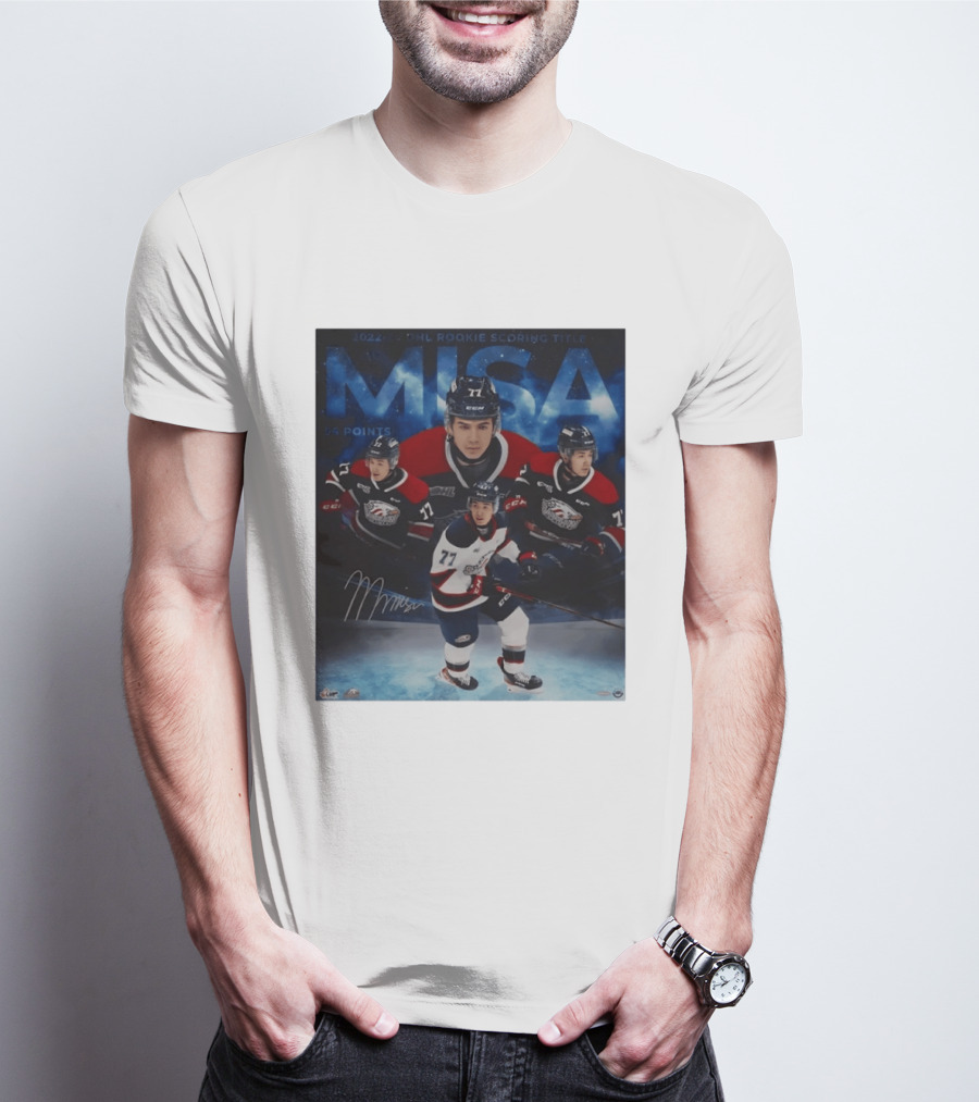 Michael Misa Saginaw Spirit 2022 23 OHL Rookie 56 Points T-Shirt