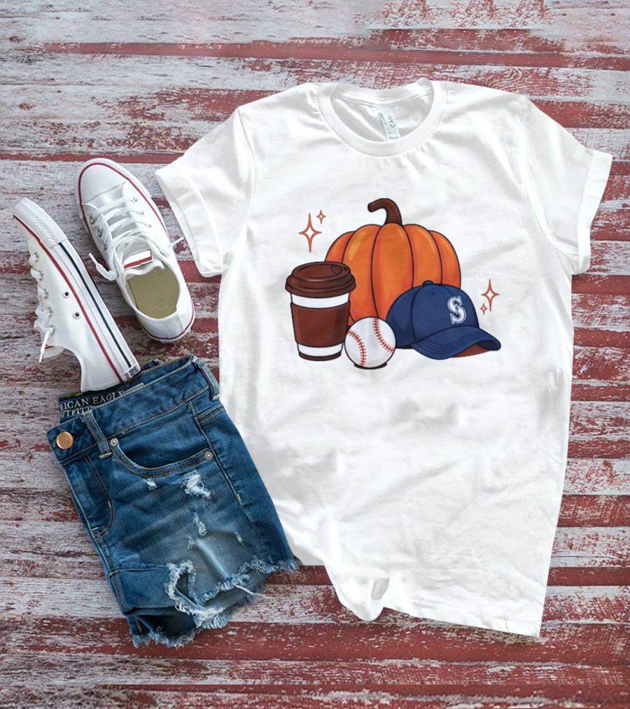 Seattle Mariners Pumpkin Baseball Coffee Season Autumn Vibes T-Shirt