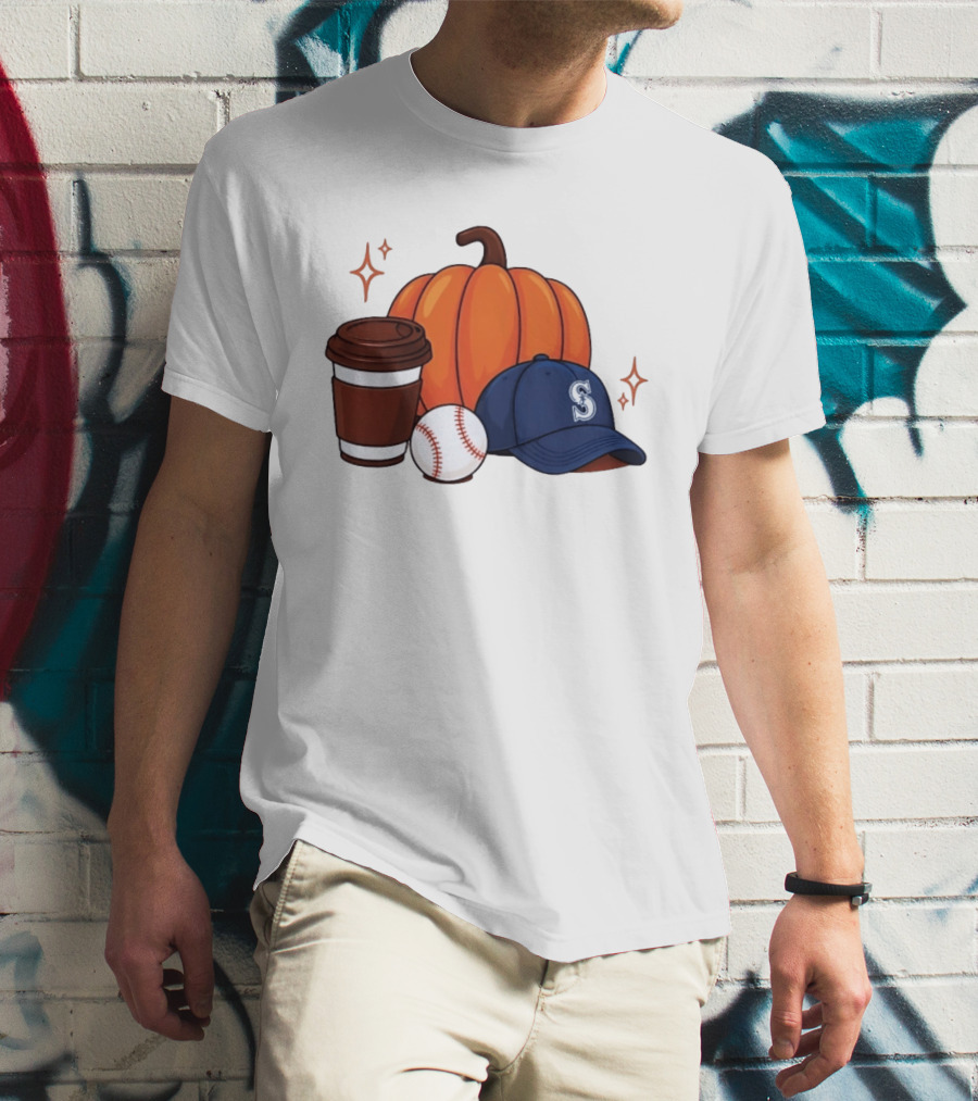 Seattle Mariners Pumpkin Baseball Coffee Season Autumn Vibes T-Shirt