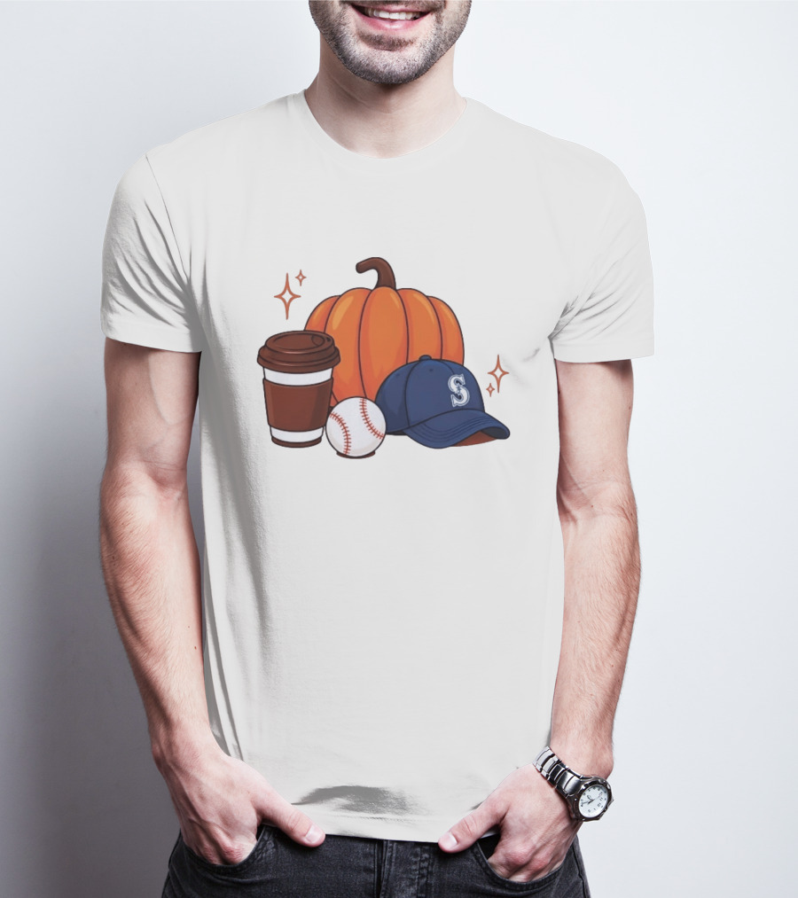 Seattle Mariners Pumpkin Baseball Coffee Season Autumn Vibes T-Shirt