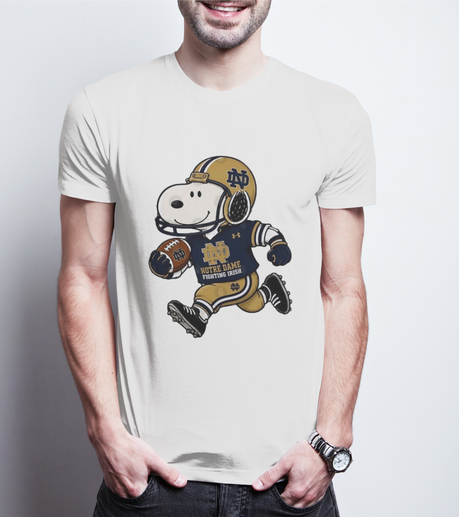 Snoopy Playing Football Notre Dame Fighting Irish ND Team Fan Gear T-Shirt