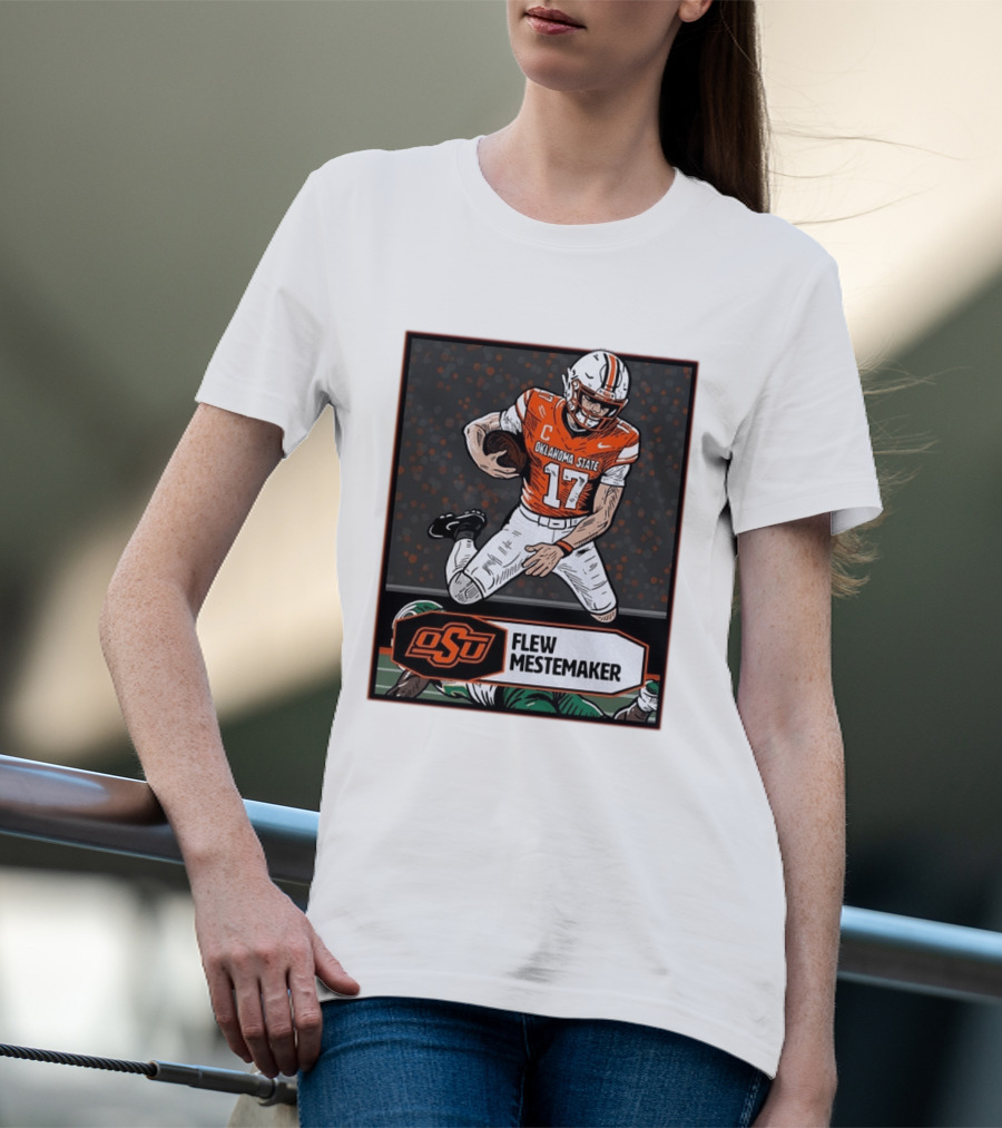 Oklahoma State Cowboys Flew Mestemaker 17 College Football Player Card T-Shirt