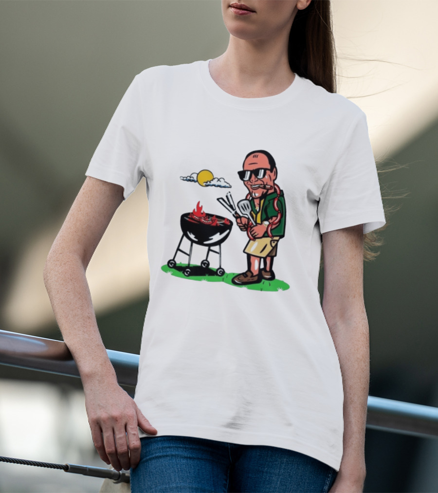 Tony Soprano Grilling Sausages Cartoon Funny BBQ Scene T-Shirt