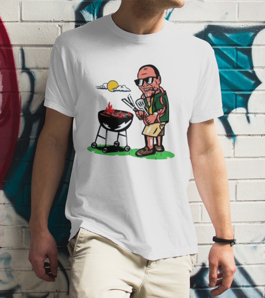 Tony Soprano Grilling Sausages Cartoon Funny BBQ Scene T-Shirt
