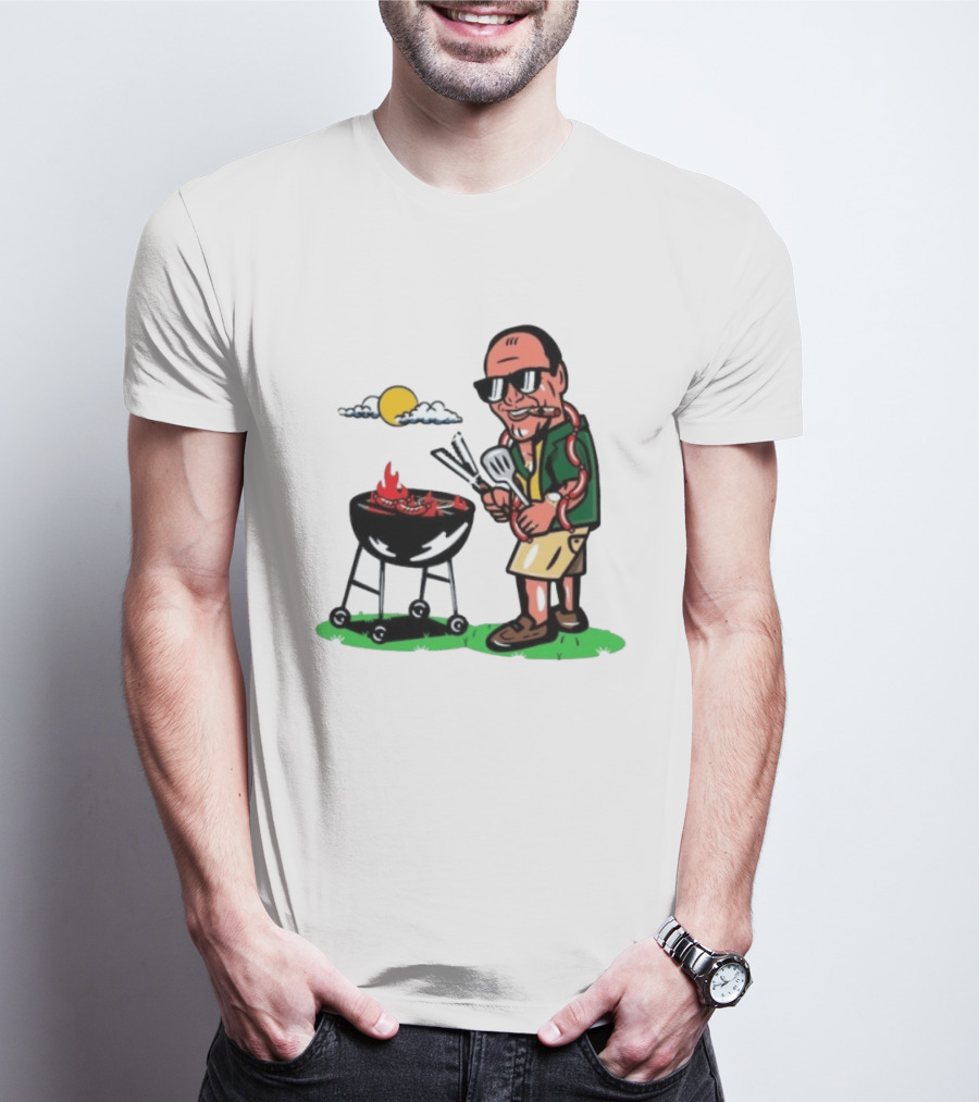 Tony Soprano Grilling Sausages Cartoon Funny BBQ Scene T-Shirt