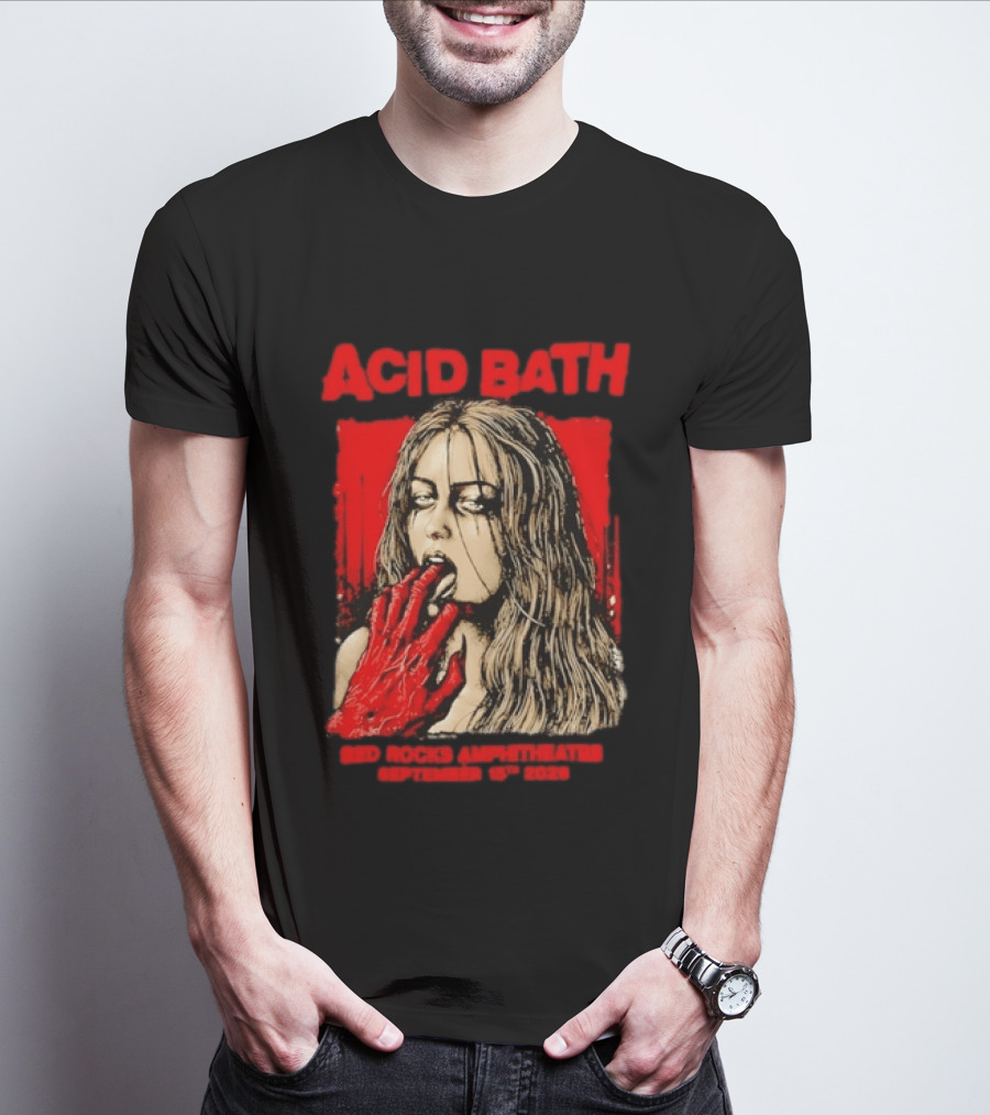 Acid Bath Red Rocks Amphitheatre September 15th 2026 Graphic With Distressed Woman And Hand T-Shirt