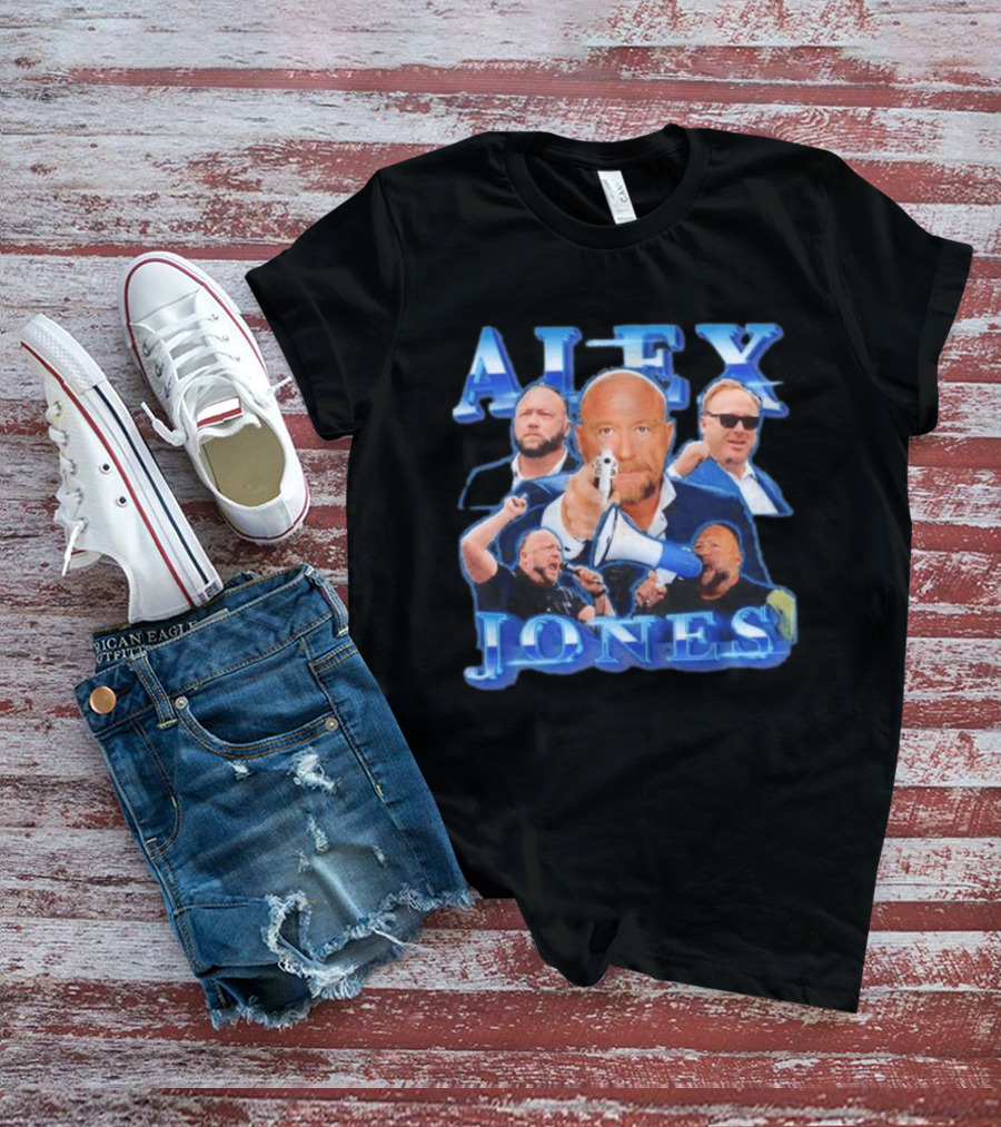 Alex Jones Collage InfoWars Media Personality Megaphone Images T-Shirt