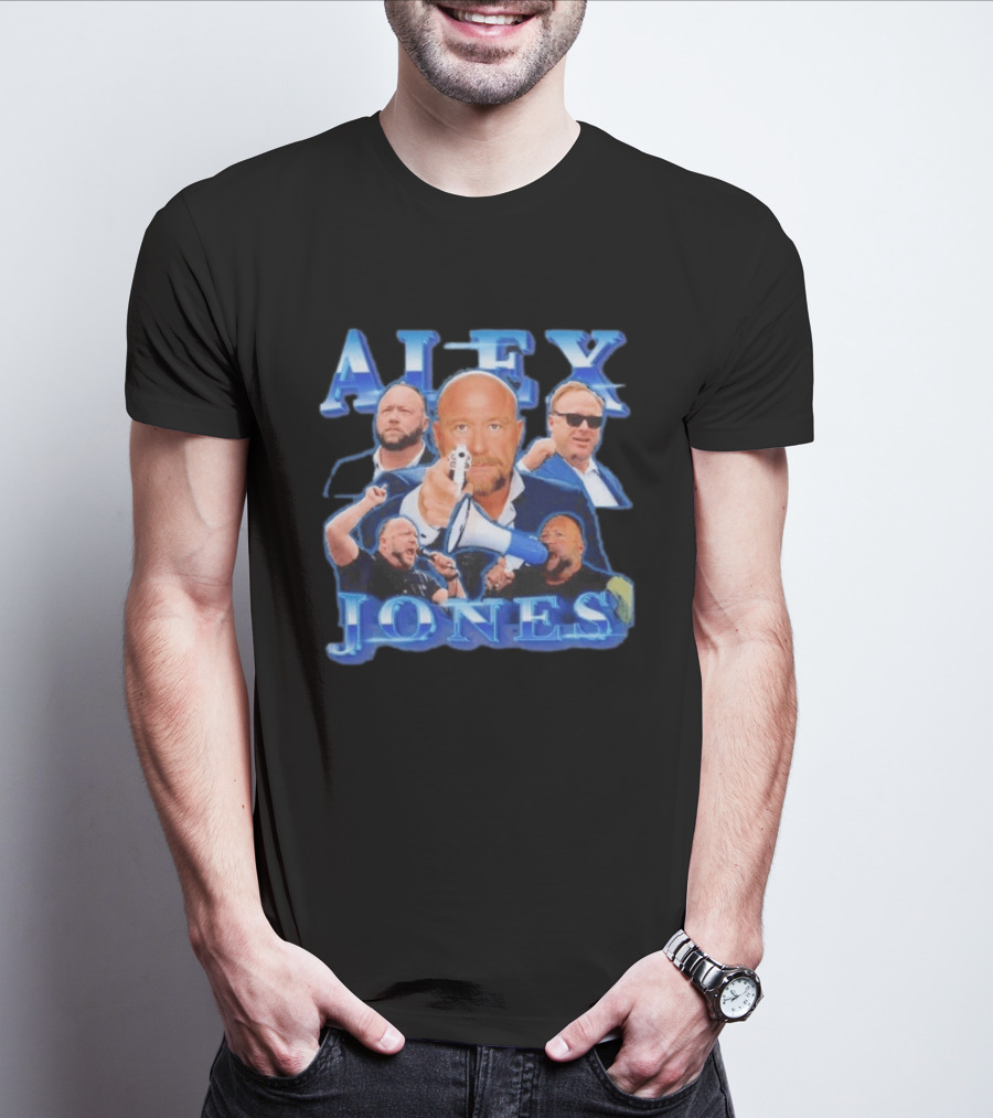 Alex Jones Collage InfoWars Media Personality Megaphone Images T-Shirt