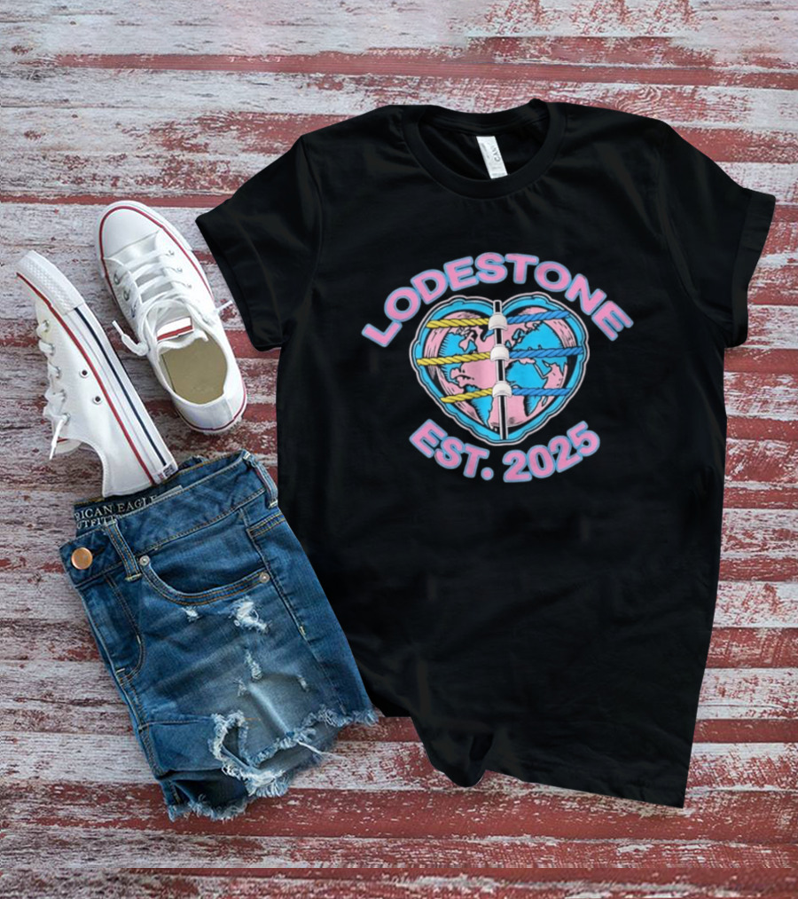 Lodestone Est 2025 Heart Globe World Map With Colorful Rope T-Shirt