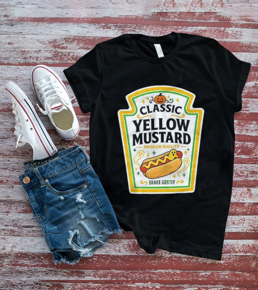 Classic Yellow Mustard Premium Quality Halloween Hot Dog Shake Gently T-Shirt