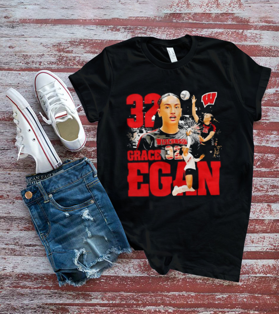Grace Egan Wisconsin Volleyball 32 NCAA Team Player Action T-Shirt