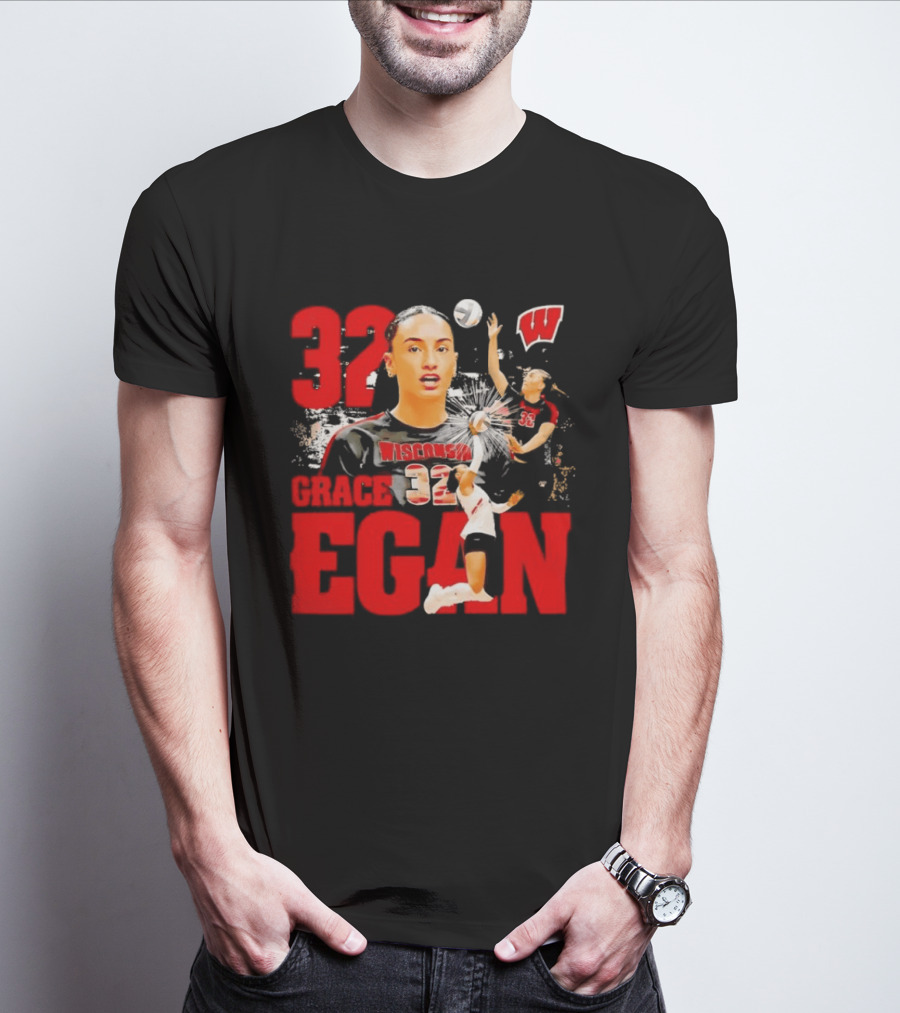 Grace Egan Wisconsin Volleyball 32 NCAA Team Player Action T-Shirt