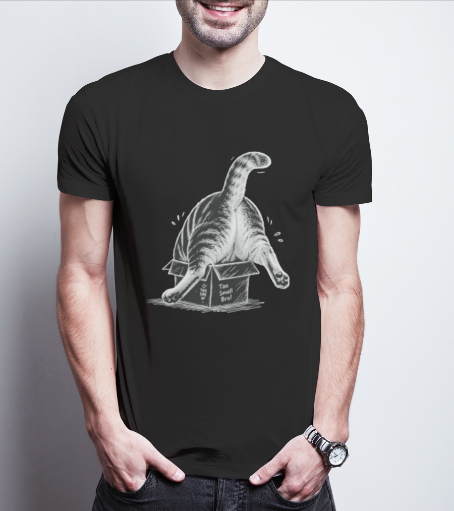 Too Small Bro Tabby Cat Stuck In Box Rear View T-Shirt