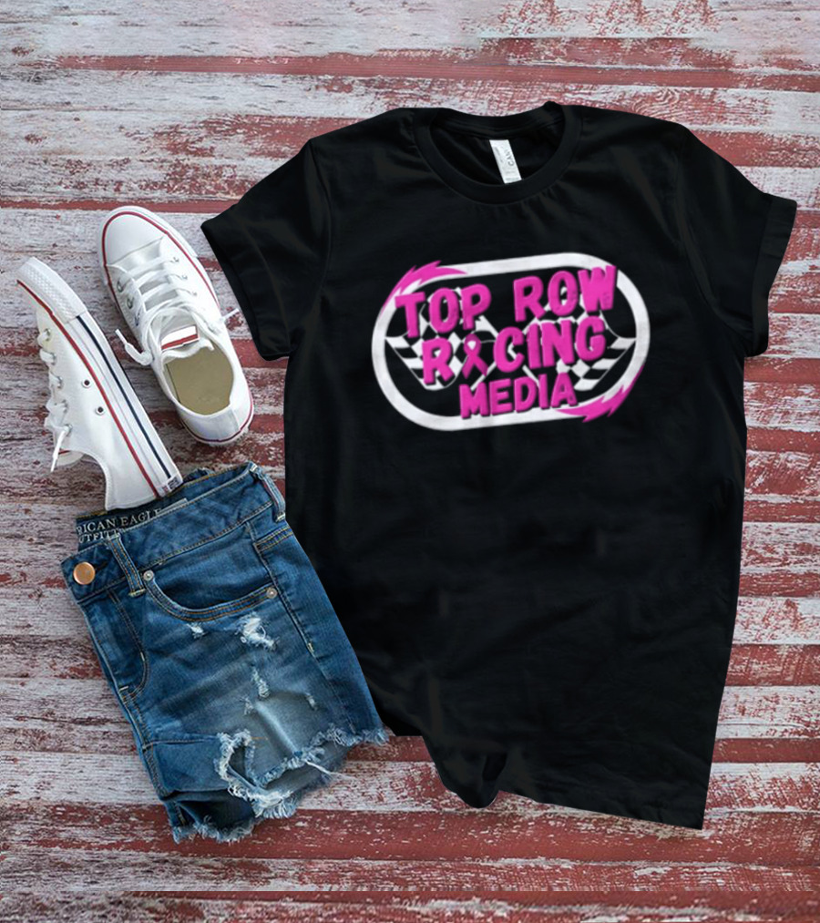 Top Row Racing Media Pink Checkered Flags Ribbon T-Shirt