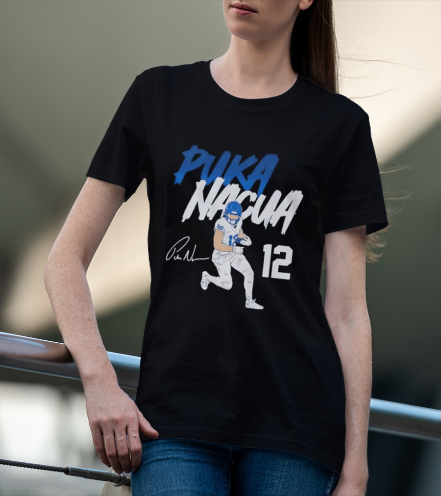 Puka Nacua Los Angeles Rams Football Player 12 Signature And Action Pose T-Shirt